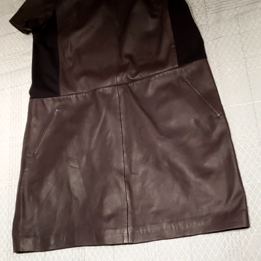 Halogen NORDSTROM New Leather & Ponte Knit Shift Dress ESPRESSO BLACK Womens XLP - Picture 10 of 16